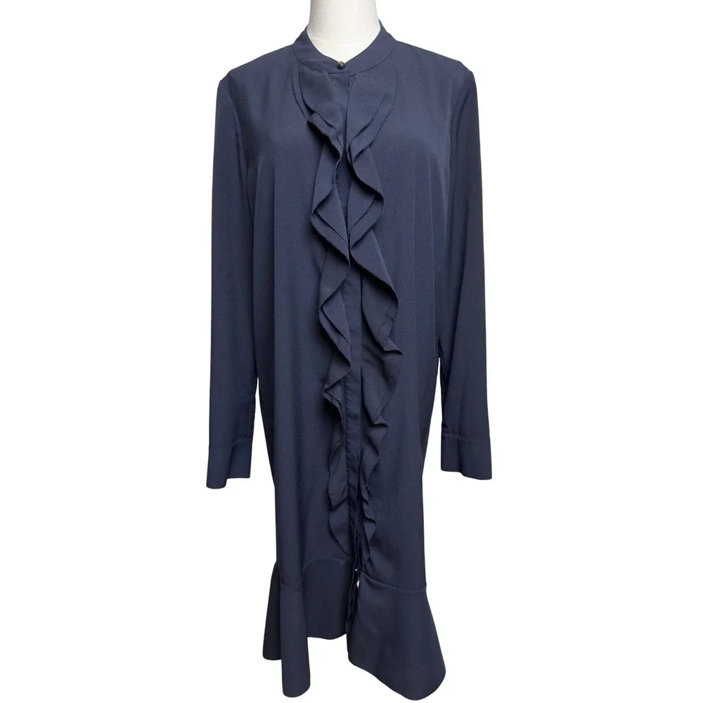 Tory Burch Jane‎ Navy Blue Ruffle Front Flounce Hem Shift Dress 39222 Womens 12